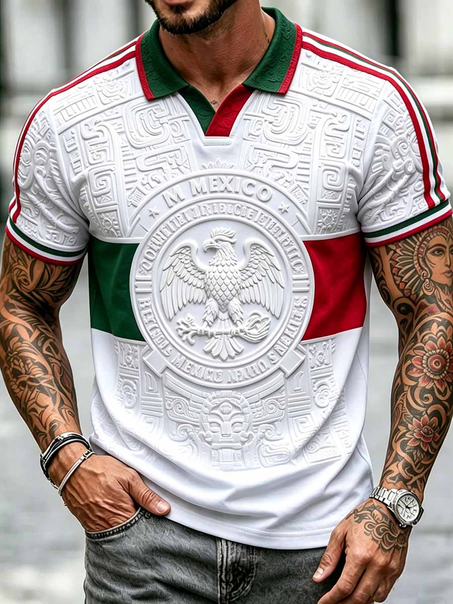 Polo casual para hombre con estampado de fútbol mexicano