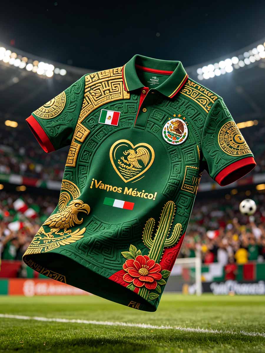 Polera polo de moda para hombre con estampado de fútbol mexicano