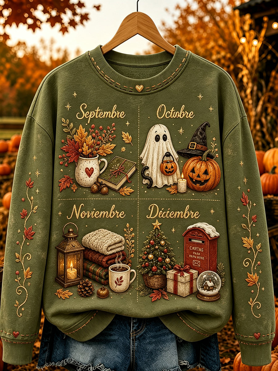 Women's Vintage I'm Ready For The 'ber Months Print Casual Sweatshirt
