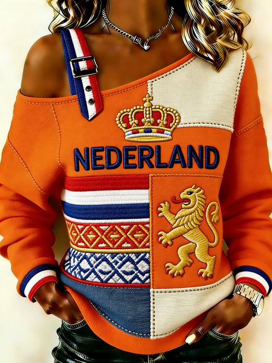 Dames Koningsdag-print camisole schouderloos sweatshirt