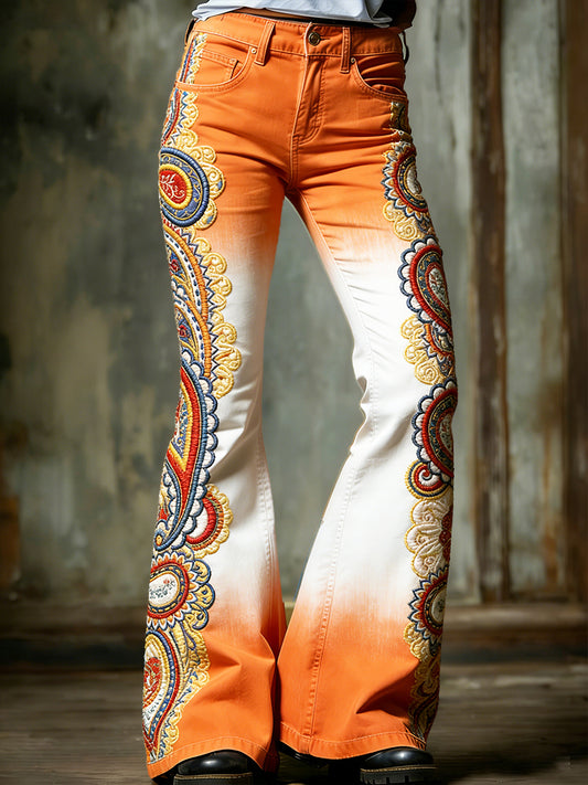 Dames vintage Nederlandse paisley verloopprint modieuze uitlopende broek