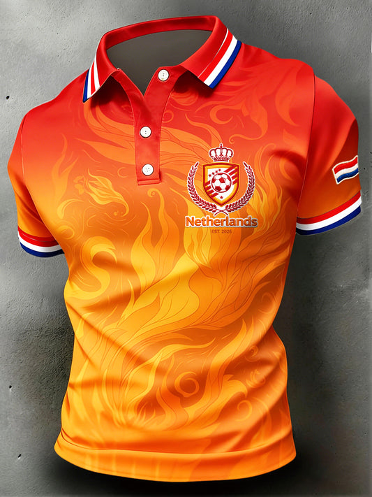 Herenpolo met kleurverloop en voetbalprint voor 2026 in Nederland, coole casual polo