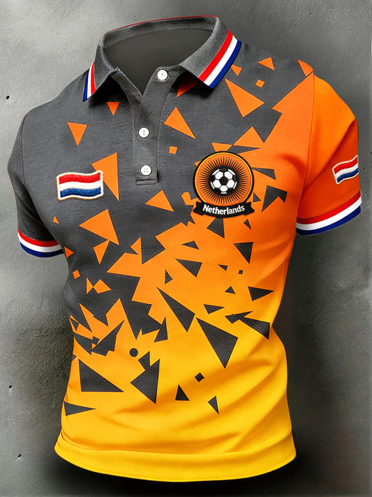 Heren Nederlandse vlag 2026 voetbal geometrisch patroon cool casual poloshirt