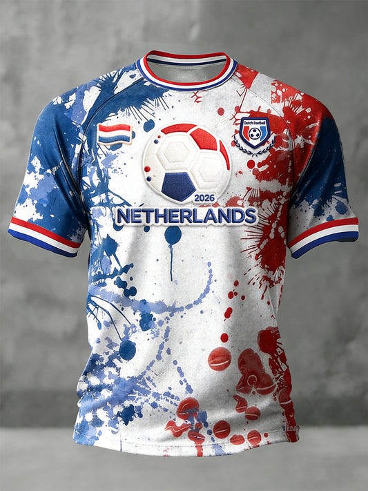 Heren Nederlandse vlag 2026 voetbalprint cool trui-t-shirt met afhangende schouders