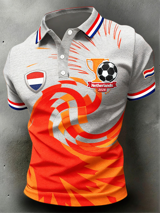 Heren Nederlandse vlag 2026 voetbalprint cool casual poloshirt