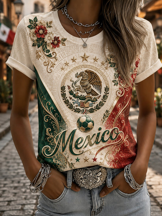 Camiseta con estampado artístico de animación, diseño tradicional mexicano con tótem para fútbol femenino