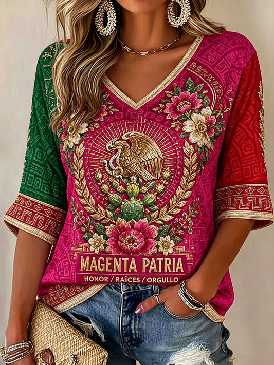 Camiseta estampada con diseño artístico para amantes del fútbol mexicano, para mujer