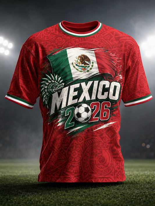 Camiseta estampada de arte para aficionados, con símbolos tradicionales del fútbol mexicano para hombres