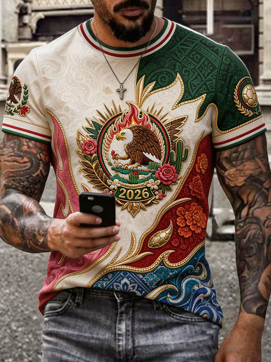 Camiseta estampada con diseño artístico para amantes del fútbol mexicano, para hombre