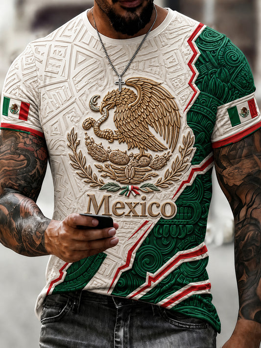 Camiseta estampada de arte para aficionados, con símbolos tradicionales del fútbol mexicano para hombres