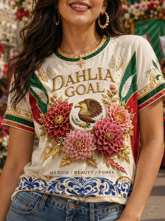 Camiseta estampada con diseño artístico para amantes del fútbol mexicano, para mujer