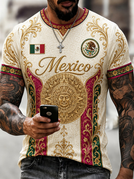 Camiseta con estampado artístico temático para aficionados al fútbol mexicano masculino