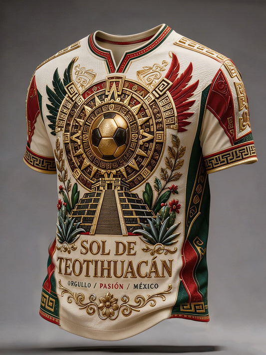Camiseta estampada con diseño artístico para amantes del fútbol mexicano, para hombre