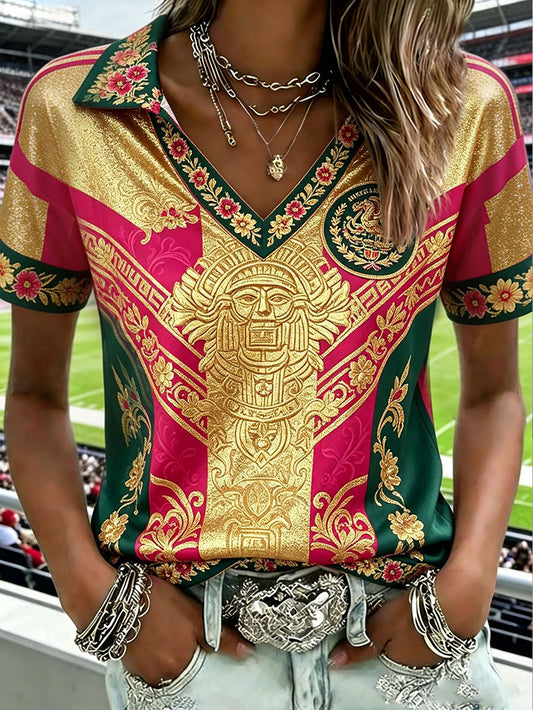 Camisetas casuales con estampado artístico para amantes del fútbol mexicano, diseño para mujer