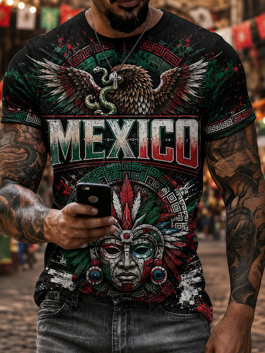 Camiseta con estampado artístico de aficionados al fútbol mexicano para hombre