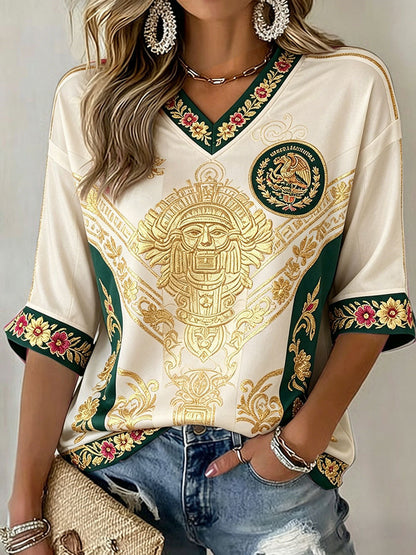 Camiseta estampada con diseño artístico para amantes del fútbol mexicano, para mujer