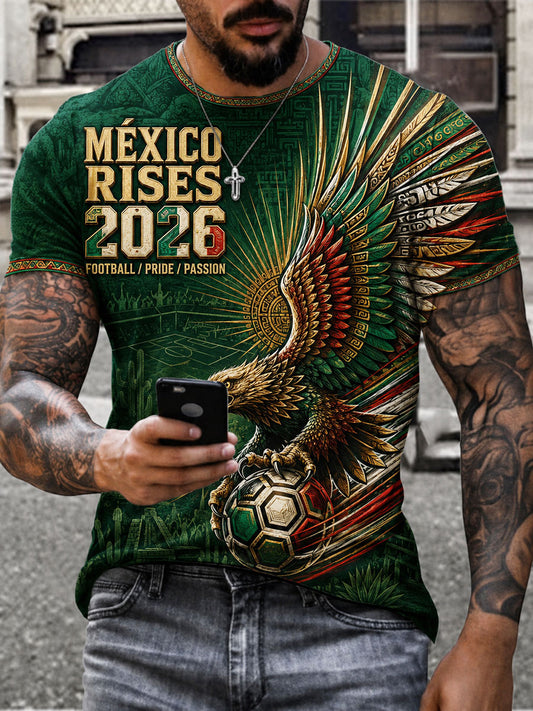 Camiseta estampada con diseño artístico para amantes del fútbol mexicano, para hombre