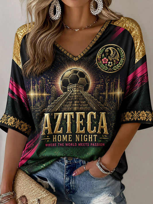 Camisetas casuales con estampado artístico para amantes del fútbol mexicano, diseño para mujer