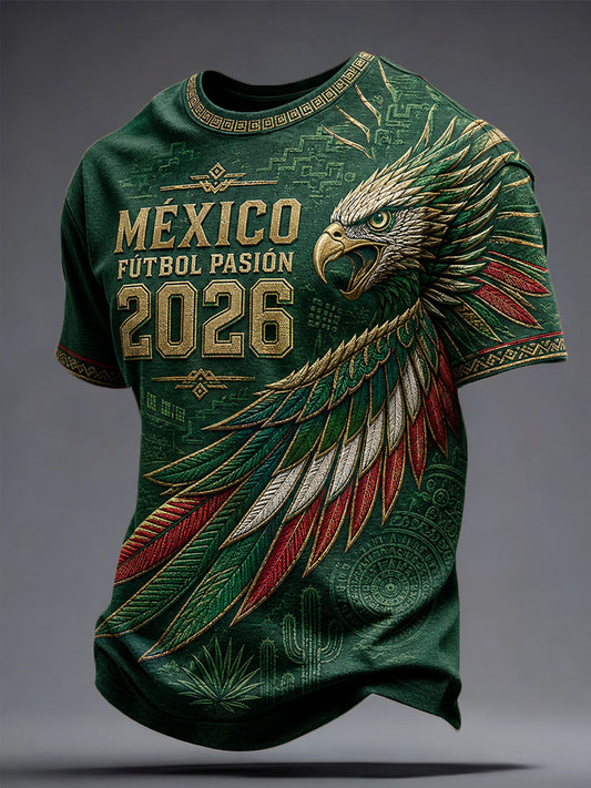 Camiseta estampada con diseño artístico para amantes del fútbol mexicano, para hombre