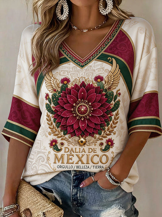 Camiseta de lino con estampado artístico para amantes del fútbol mexicano, diseño para mujer