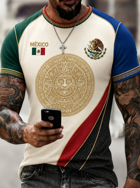Camiseta con estampado artístico temático para aficionados al fútbol mexicano masculino