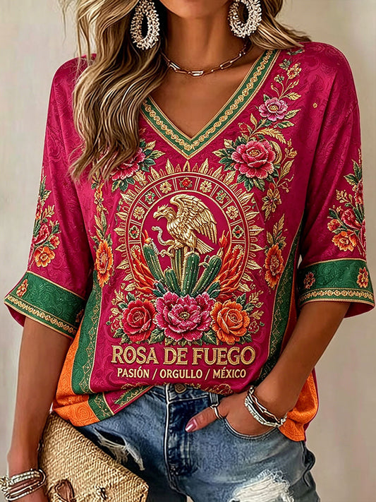 Camiseta estampada con diseño artístico para amantes del fútbol mexicano, para mujer