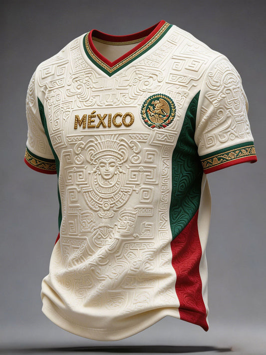 Camiseta estampada con diseño artístico para amantes del fútbol mexicano, para hombre