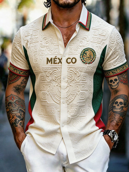Camisa estampada con diseño artístico para amantes del fútbol mexicano, para hombre