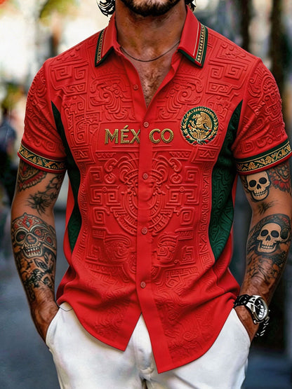 Camisa estampada con diseño artístico para amantes del fútbol mexicano, para hombre