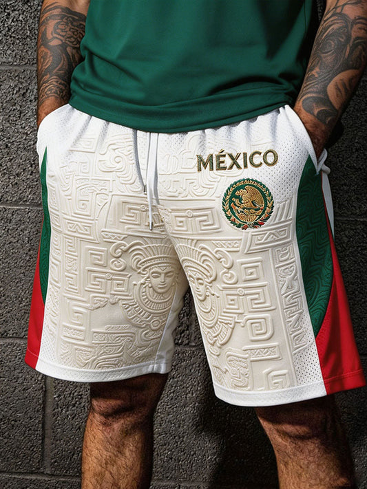 Pantalones cortos estampados con diseño artístico para amantes del fútbol mexicano, para hombre