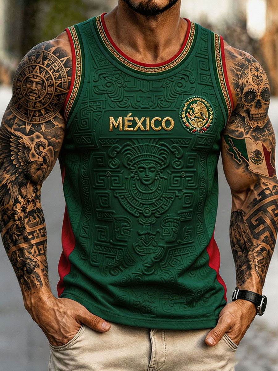 Camisetas sin mangas estampadas con diseño de amor por el fútbol mexicano para hombre