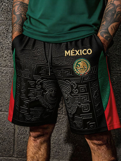 Pantalones cortos estampados con diseño artístico para amantes del fútbol mexicano, para hombre