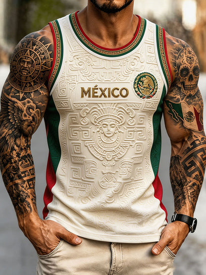 Camisetas sin mangas estampadas con diseño de amor por el fútbol mexicano para hombre