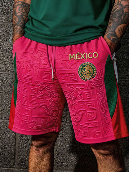 Pantalones cortos estampados con diseño artístico para amantes del fútbol mexicano, para hombre
