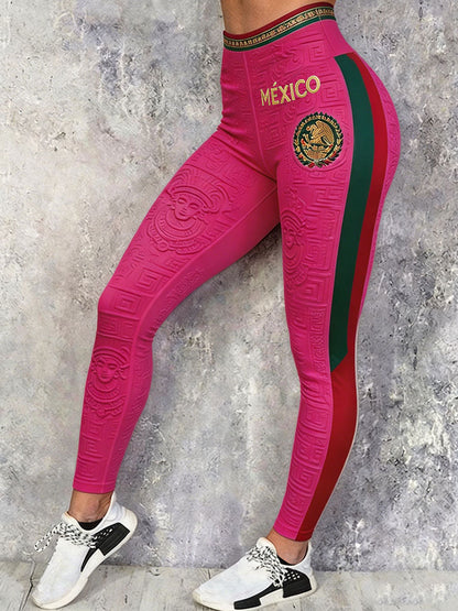 Mallas estampadas con diseño de amor por el fútbol mexicano para mujer