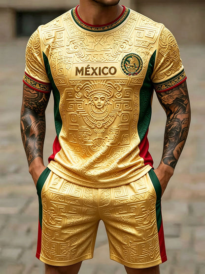 Conjuntos estampados con diseño de amor por el fútbol mexicano para hombre