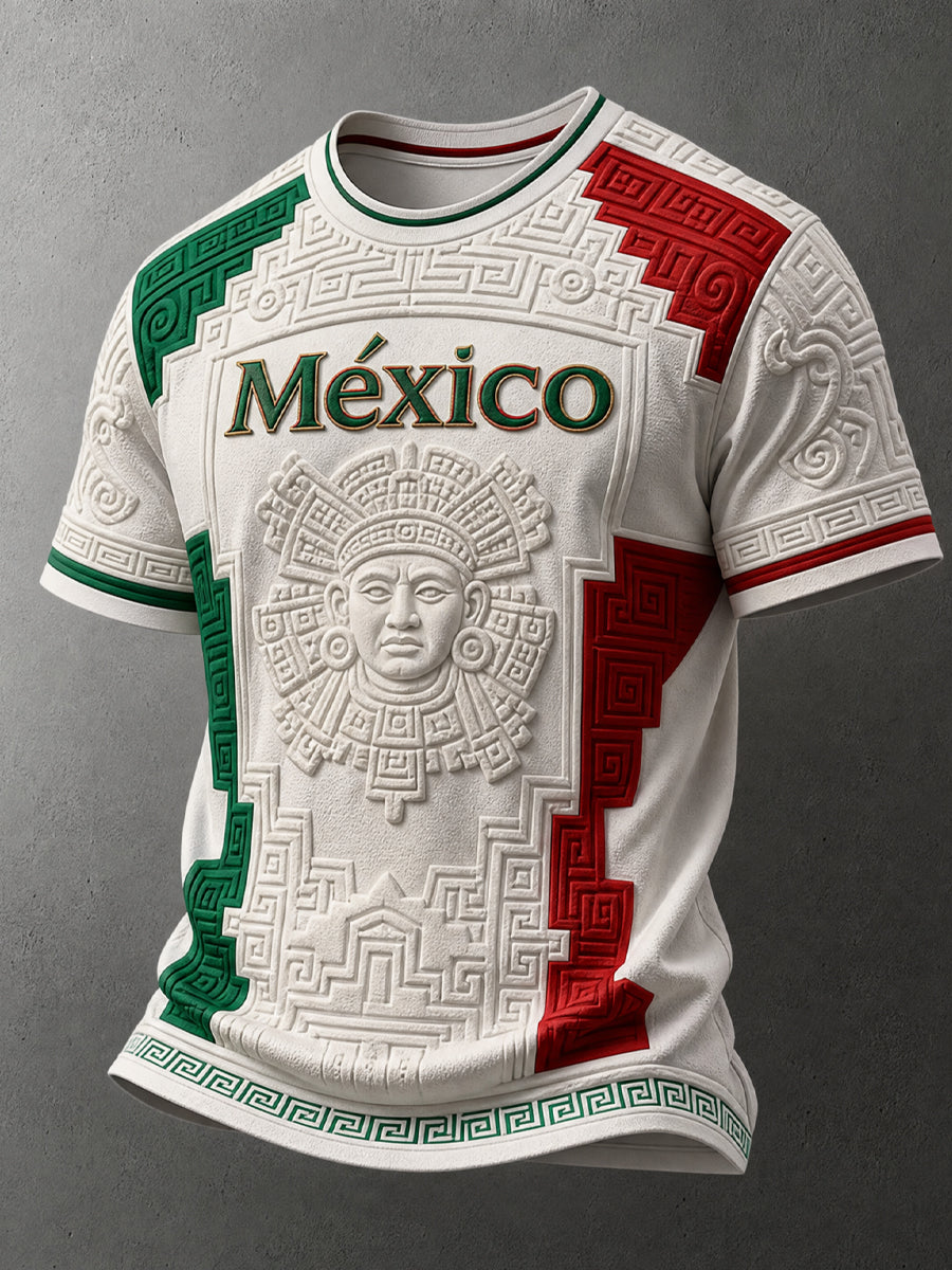 Camiseta informal de manga corta con estampado para aficionados al fútbol y al arte mexicano