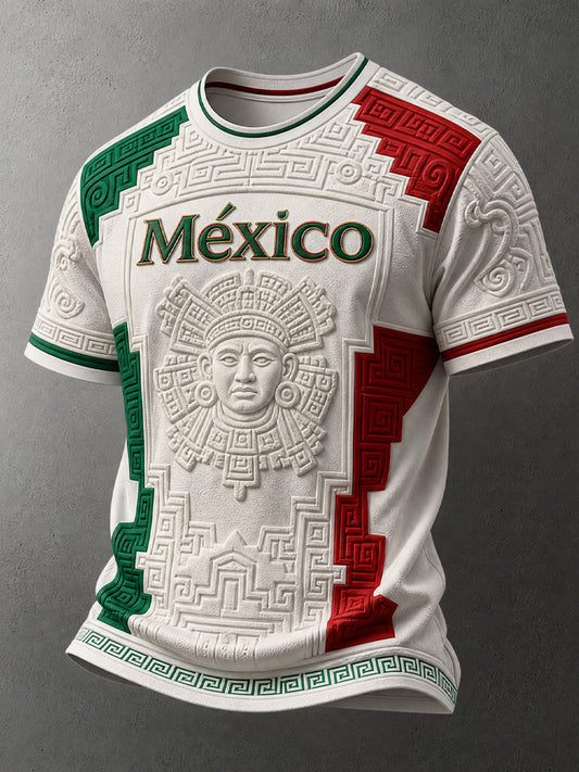 Camiseta informal de manga corta con estampado para aficionados al fútbol y al arte mexicano