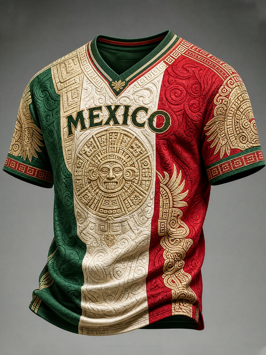 Camiseta informal de manga corta con estampado para aficionados al fútbol y al arte mexicano