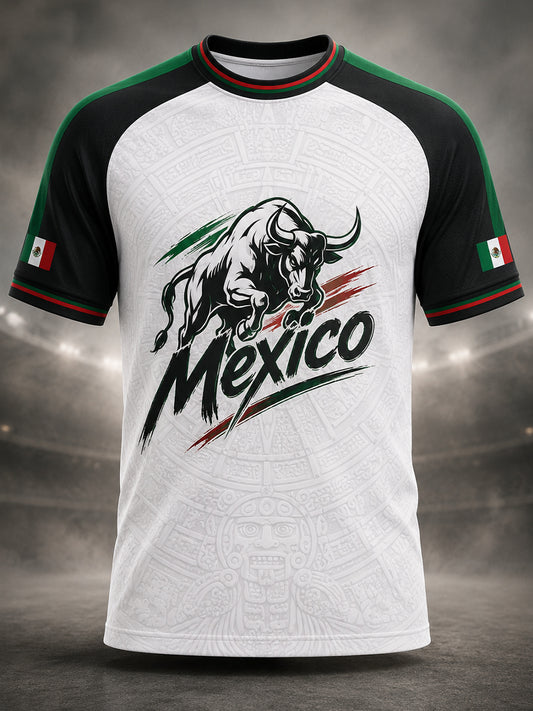 Camiseta con estampado de arte de elemento animador de partido de fútbol mexicano para hombre