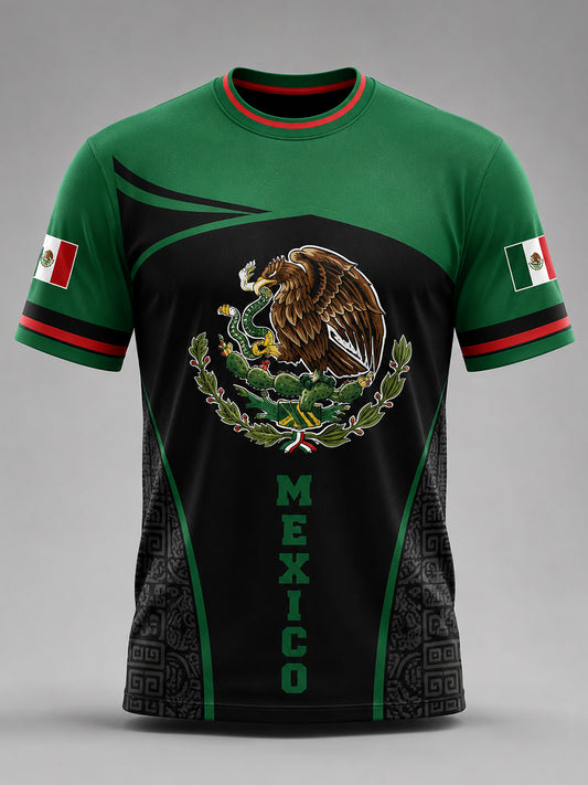 Camiseta con estampado artístico de elementos de animación en un partido de fútbol mexicano para hombre