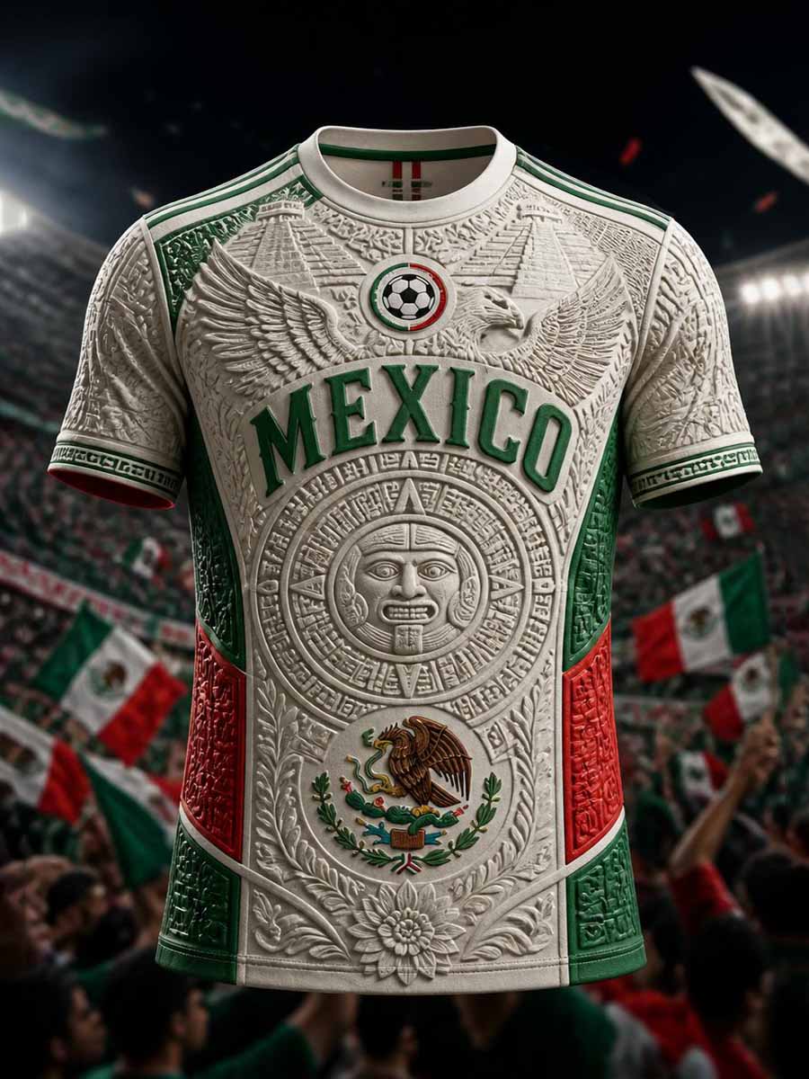 Camiseta casual con estampado de fútbol mexicano retro para hombre