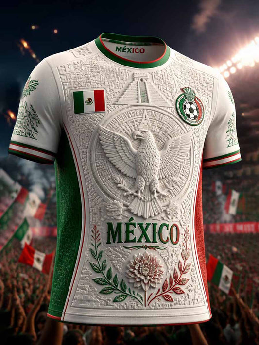 Camiseta casual para hombre con estampado retro de fútbol mexicano