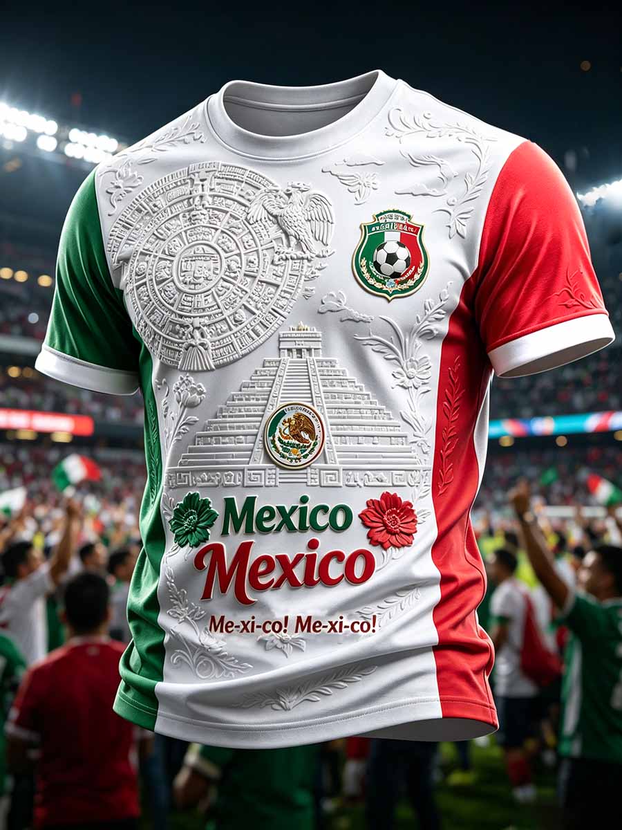 Camiseta casual para hombre con estampado retro de fútbol mexicano