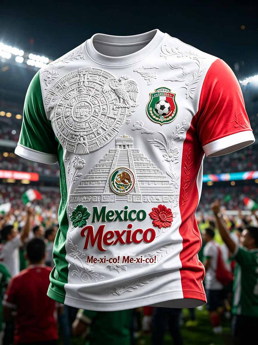 Camiseta casual para hombre con estampado retro de fútbol mexicano