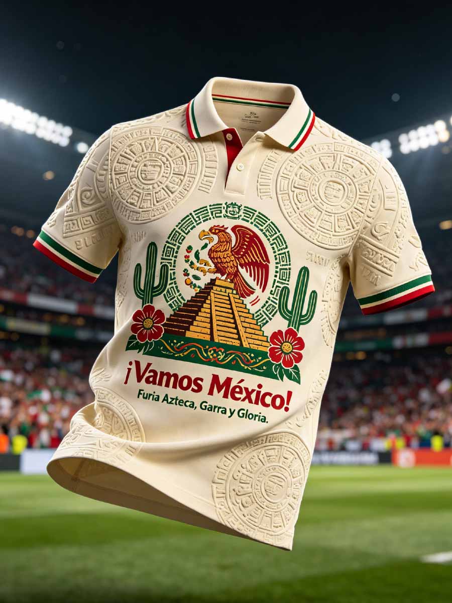 Polera polo de moda para hombre con estampado de fútbol mexicano