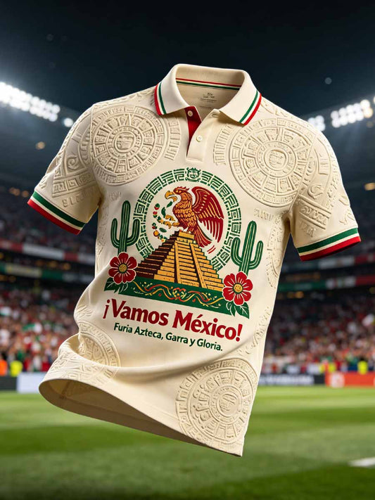 Polera polo de moda para hombre con estampado de fútbol mexicano