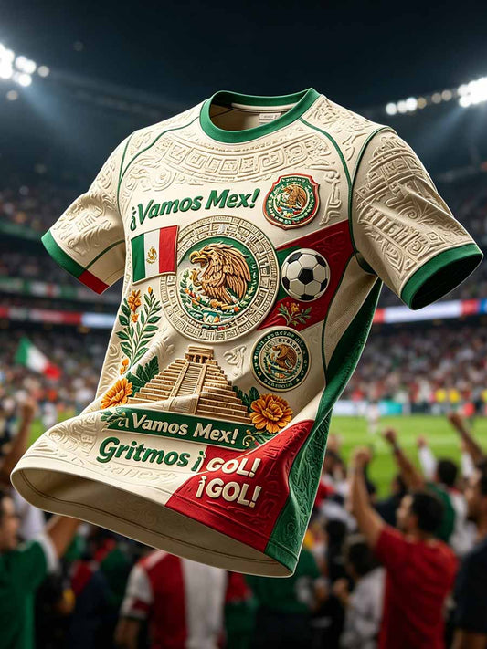 Camiseta de moda para hombre con estampado de fútbol mexicano