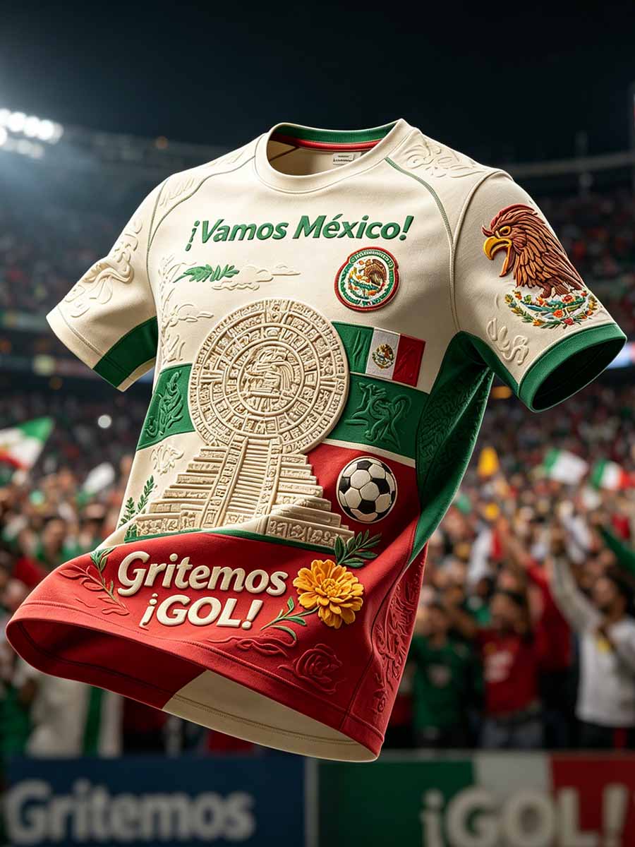 Camiseta de moda para hombre con estampado de fútbol mexicano