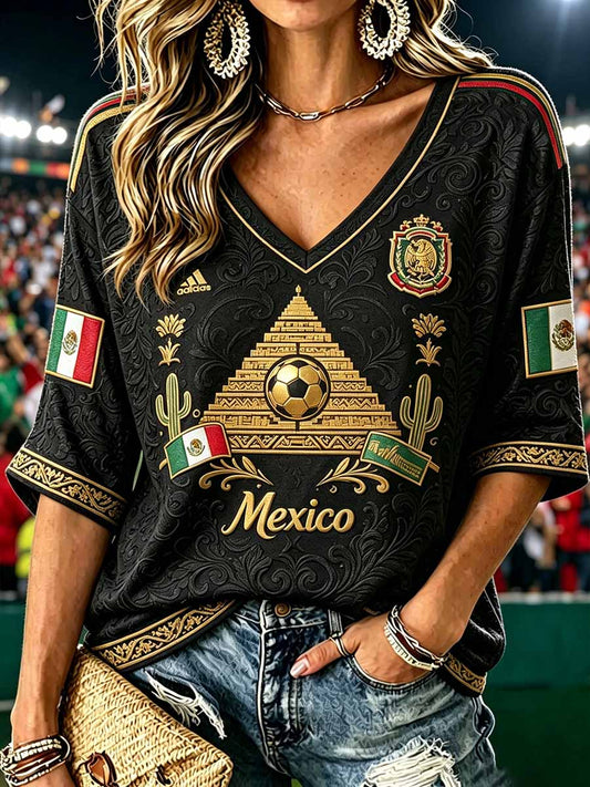 Camiseta de moda para mujer con estampado de fútbol mexicano